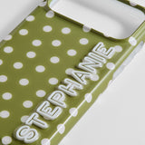 Fine Line Printed Custom iPhone Case - Olive Green with White Polka Dots/White
