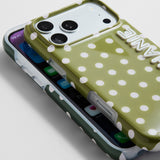 Fine Line Printed Custom iPhone Case - Olive Green with White Polka Dots/White