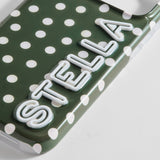 Fine Line Printed Custom iPhone Case - Dark Green with White Polka Dots/White