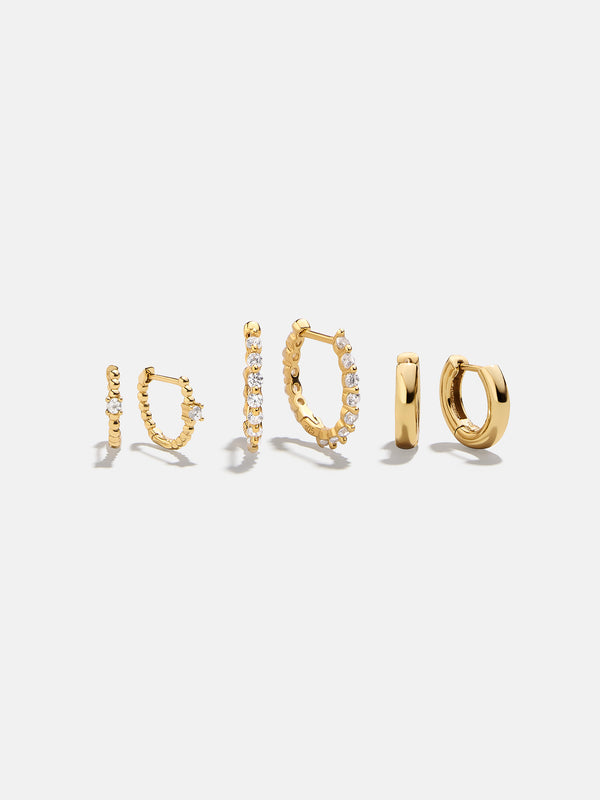 Lauren 18K Gold Earring Set - Gold/Pavé