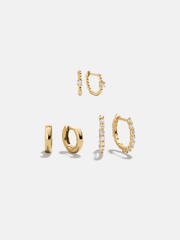 Lauren 18K Gold Earring Set - Gold/Pavé