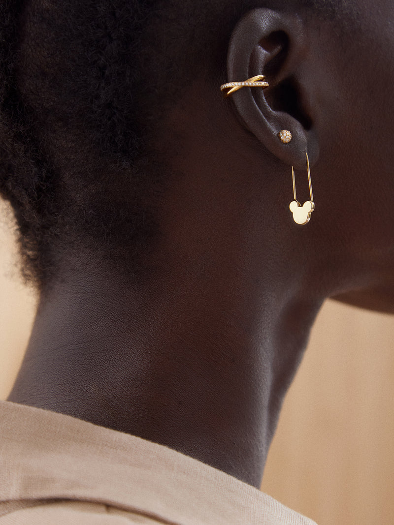 14K Gold Petite Diamond Safety Pin Earrings