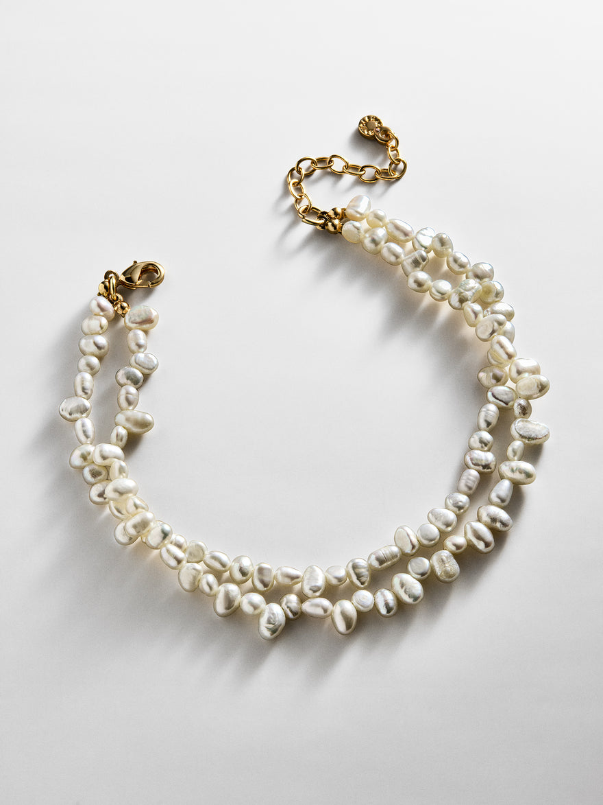 Teagan Pearl Layered Anklet  - White