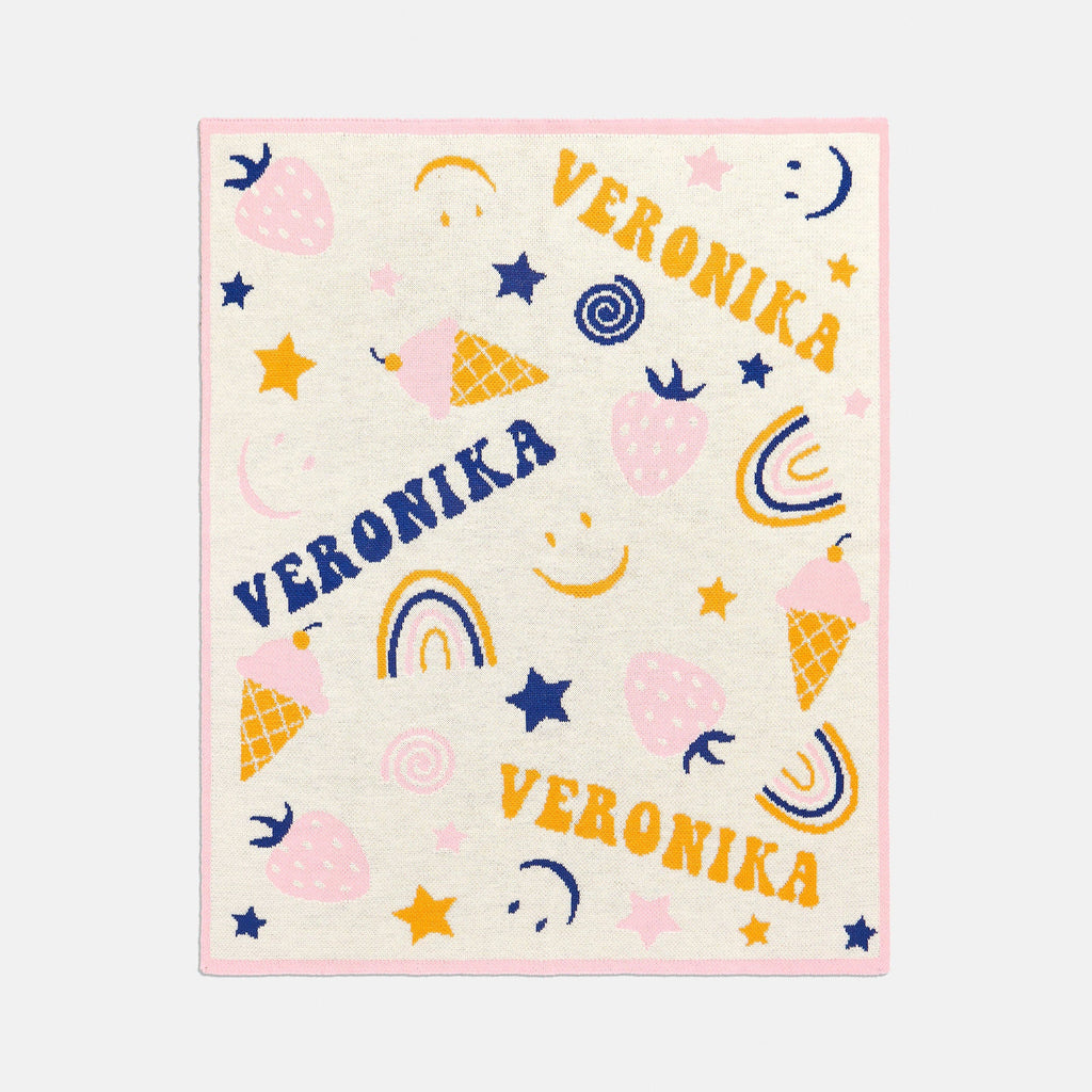 Sweet Tooth Custom Blanket Orange Pink Blue