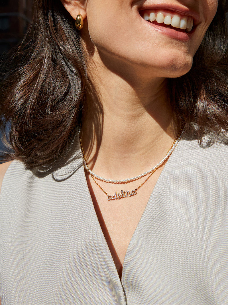 18K Gold Custom Nameplate Necklace Script - Main Image