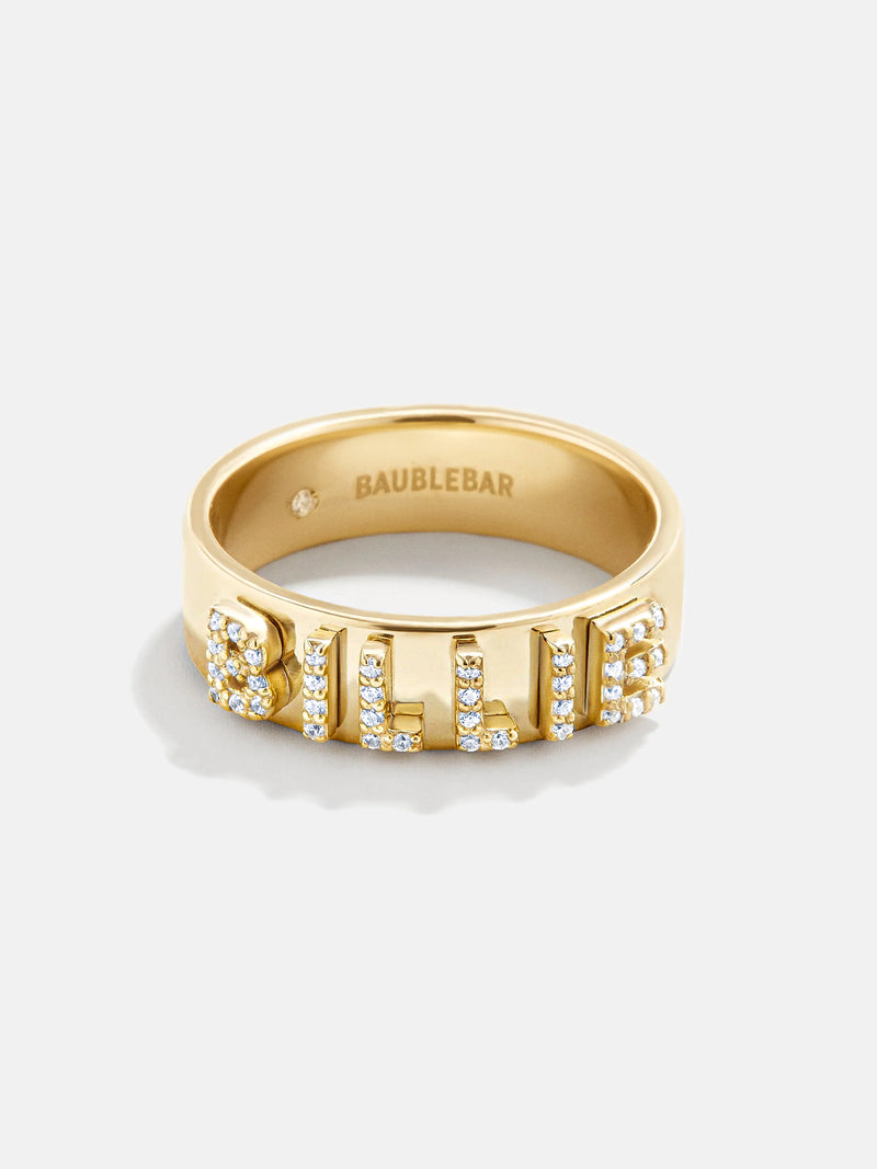 18K Gold Custom Block Ring - 18K Gold. Pavé Cubic Zirconia Stones