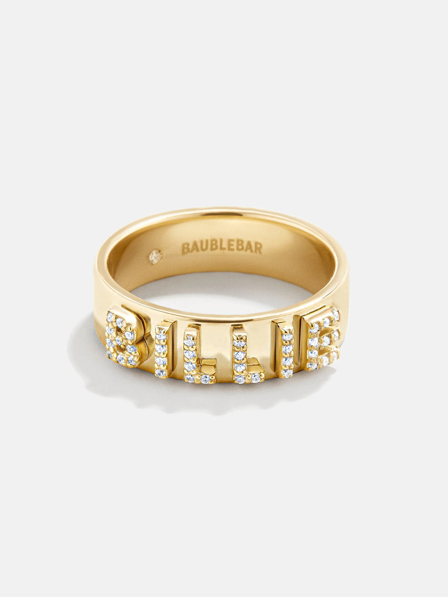 18K Gold Custom Block Ring - 18K Gold. Pavé Cubic Zirconia Stones