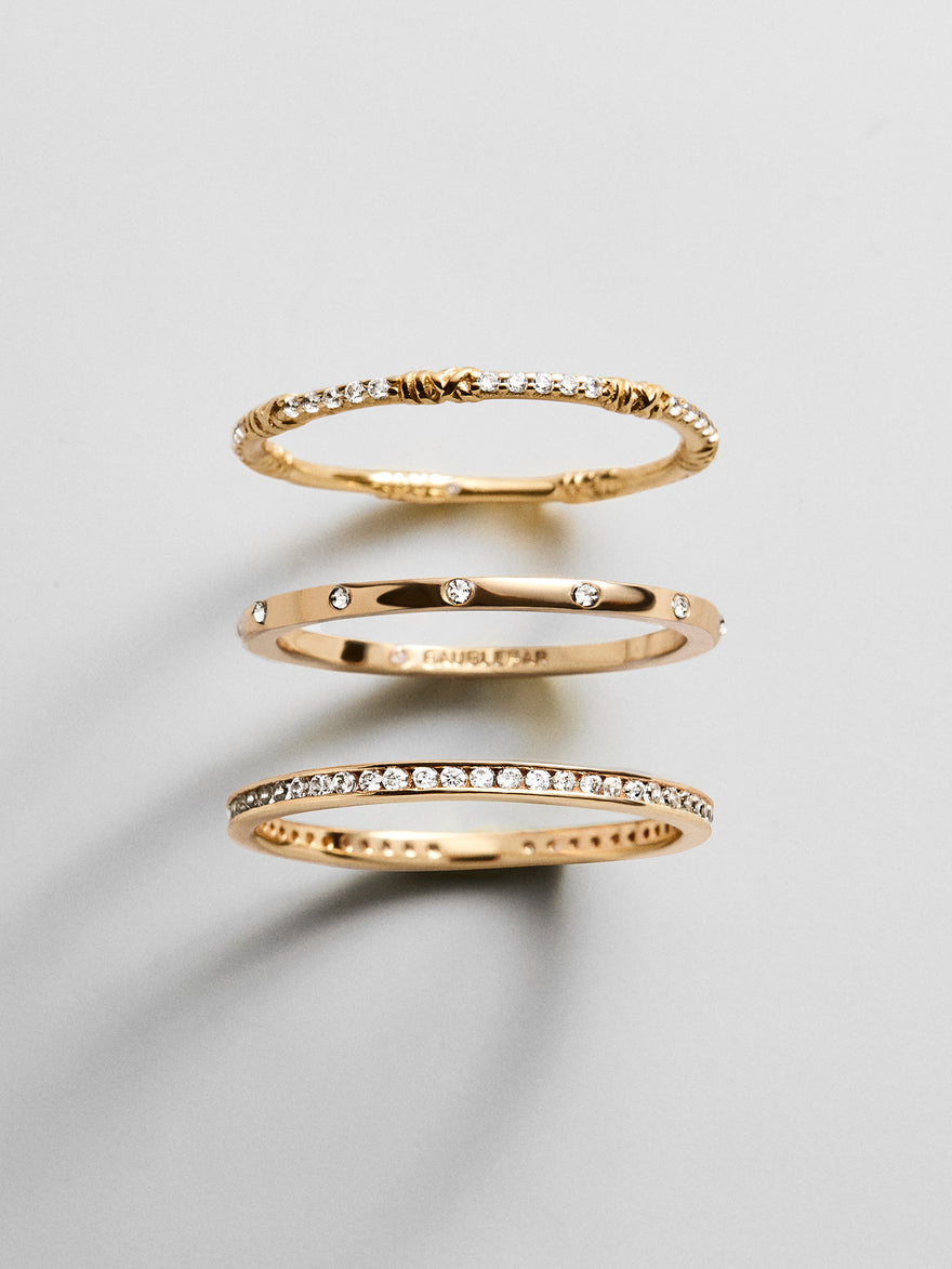 Maddie 18K Gold Ring Set - Gold/Pavé