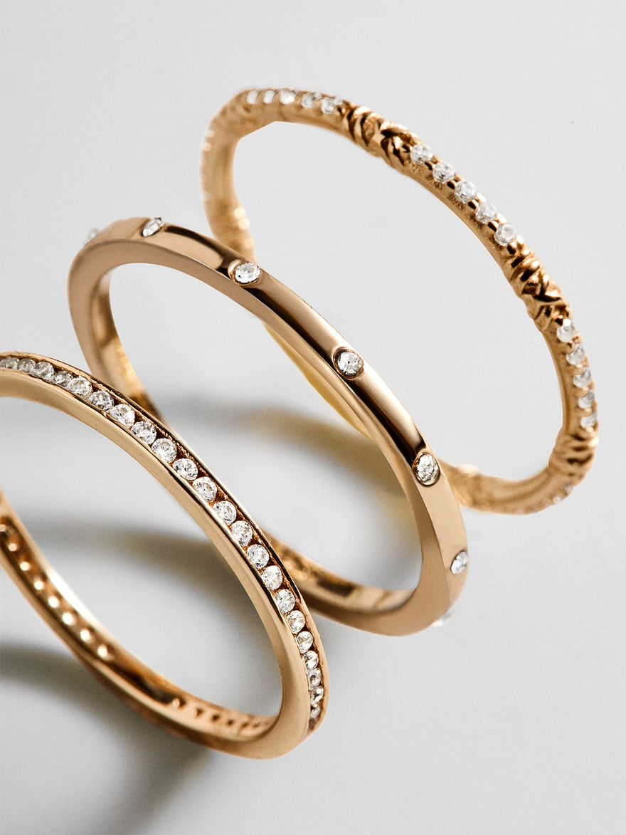 Maddie 18K Gold Ring Set - Gold/Pavé