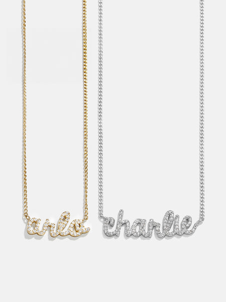 18K Gold Custom Nameplate Necklace - Script – Cubic zirconia