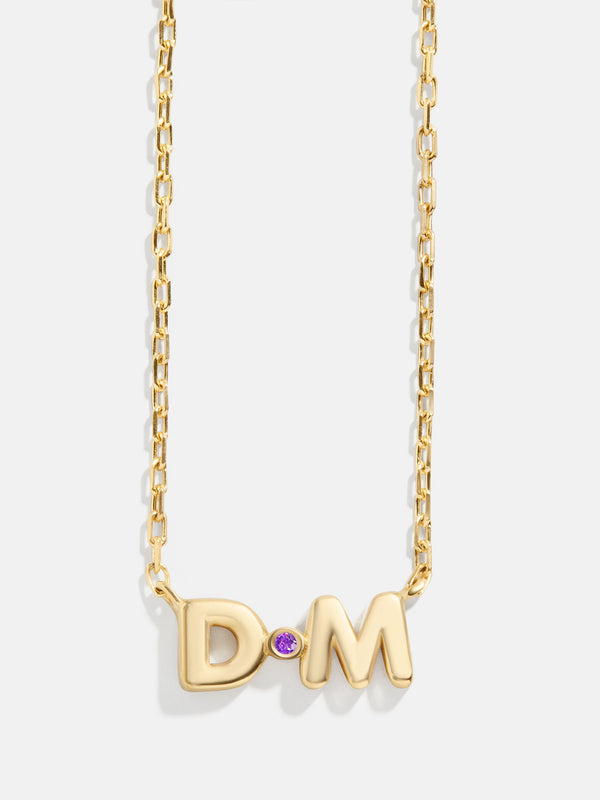 18K Gold Vermeil Double Initial Birthstone Custom Necklace - Amethyst