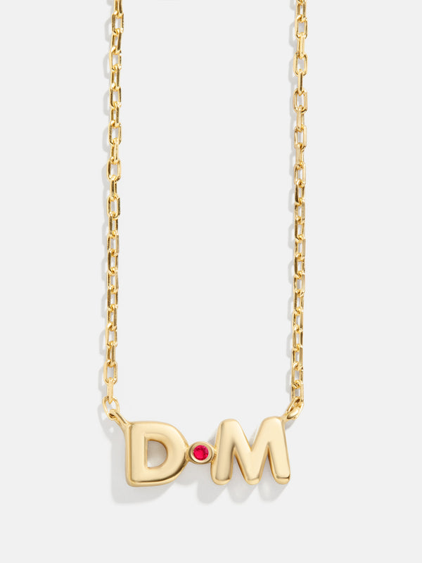 18K Gold Vermeil Double Initial Birthstone Custom Necklace - Ruby