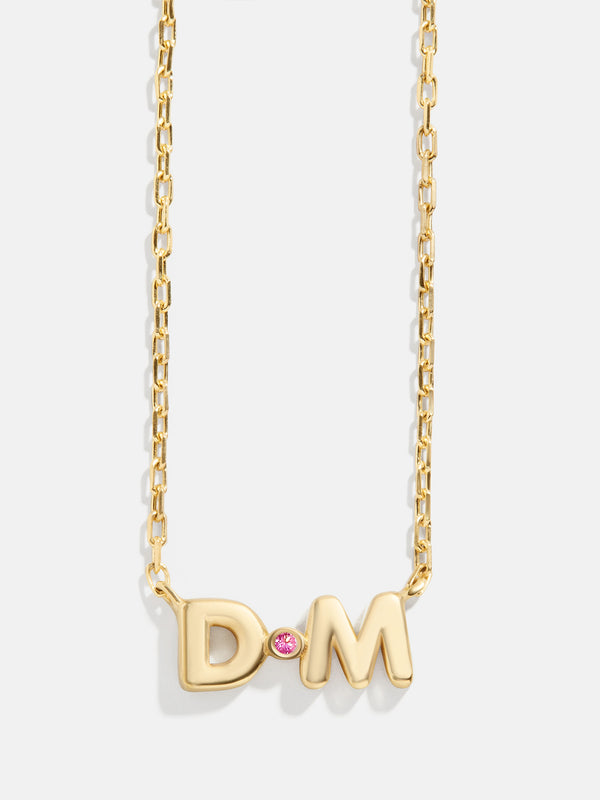 18K Gold Vermeil Double Initial Birthstone Custom Necklace - Rose