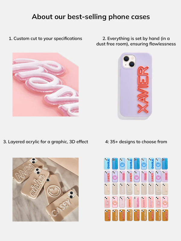 Block Font Custom IPhone Case - Gray/Pink/Red