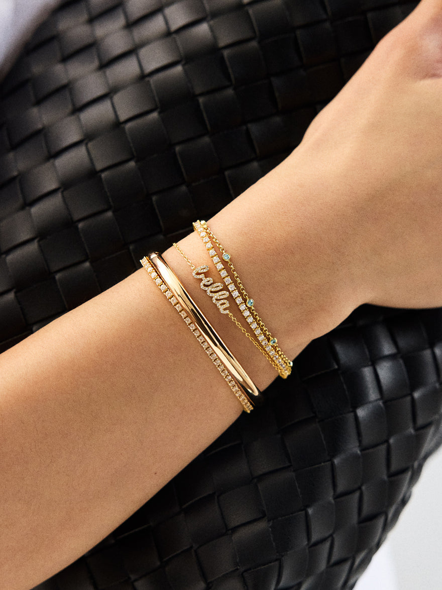 18K Gold Pavé Custom Nameplate Bracelet - 18K Gold. Pavé Cubic Zirconia Stones