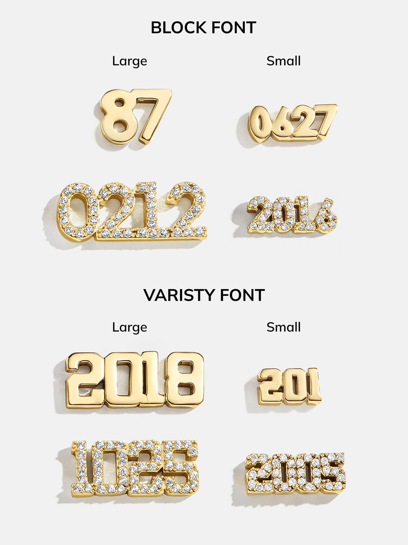 BaubleBar 18K Gold Block Font Custom Number Bracelet - Block Font Numbers - 
    18K Gold Plated Sterling Silver, Cubic Zirconia stones - available in 2 fonts
  
