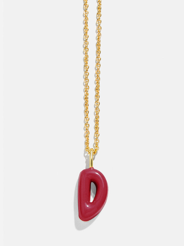 Mini Bubble Initial Enamel Necklace - Dark Red