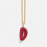 Mini Bubble Initial Enamel Necklace - Dark Red