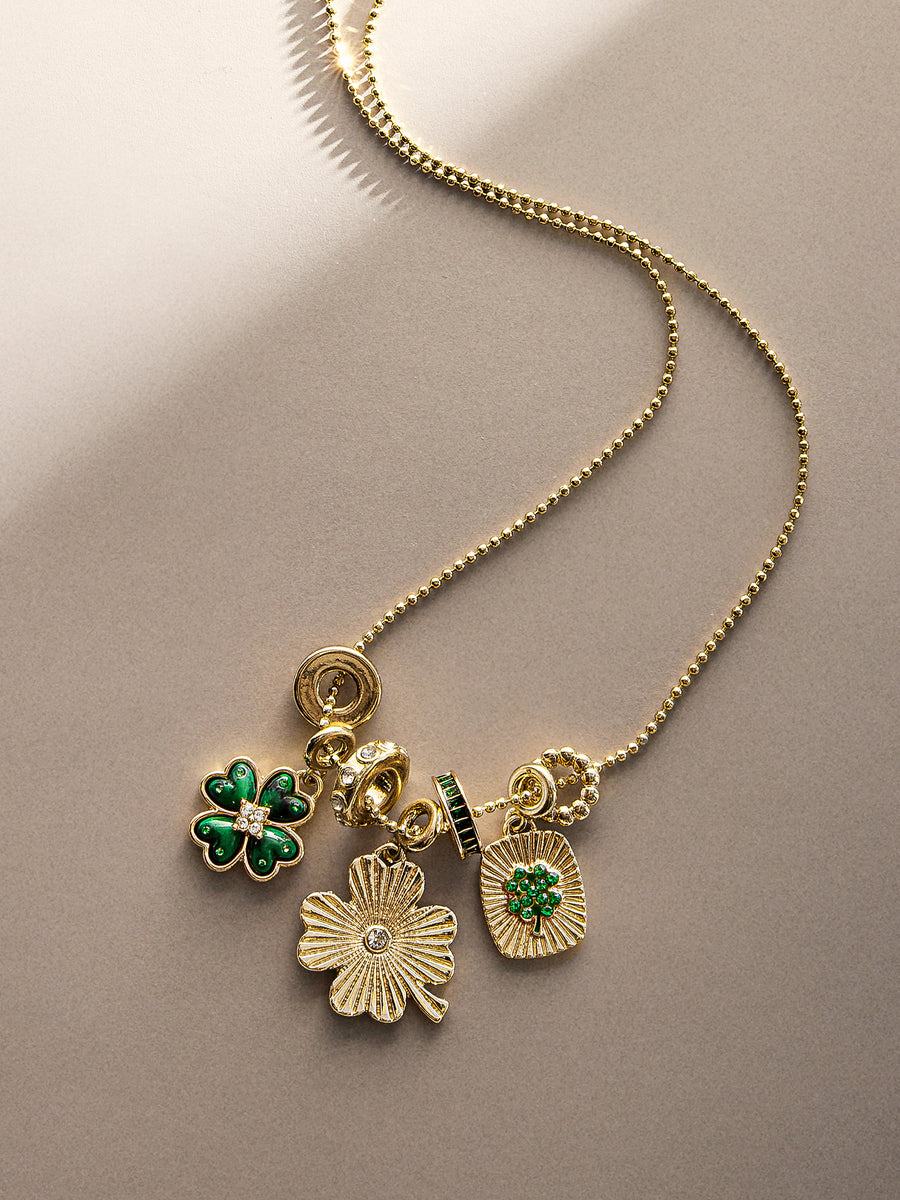 Lucky Clover Charm Necklace - Clover – Gold charms on ball chain ...