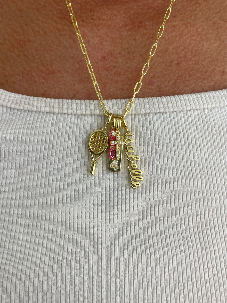 Script Custom Nameplate Charm - Gold/Pavé