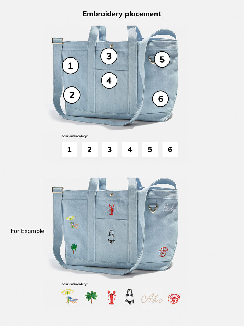 BaubleBar Light Denim - 
    Hand select 6 icons to personalize your tote
  
