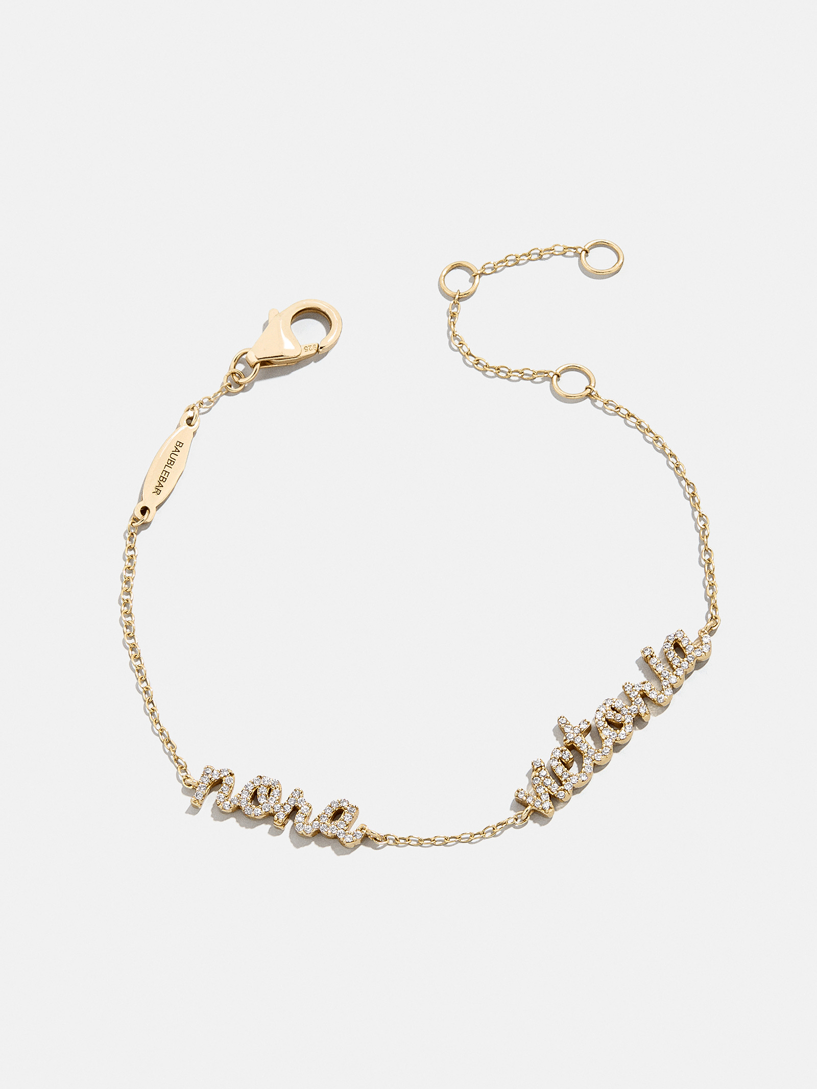 14K Gold/Pavé Custom Script Multi Name Bracelet - 2 Names ...