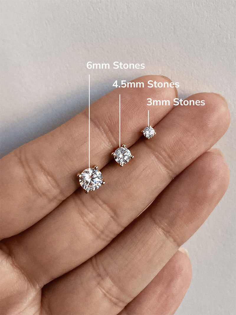 14k Yellow Gold Earrings With 6 CZ Stones – 4mm Princess Cut Studs With Zirconia (Goldena24)