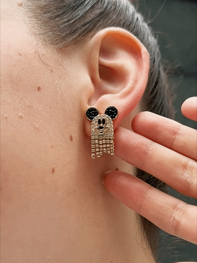 Mickey Mouse Disney Crystal Fringe Ghost Earrings - Pavé