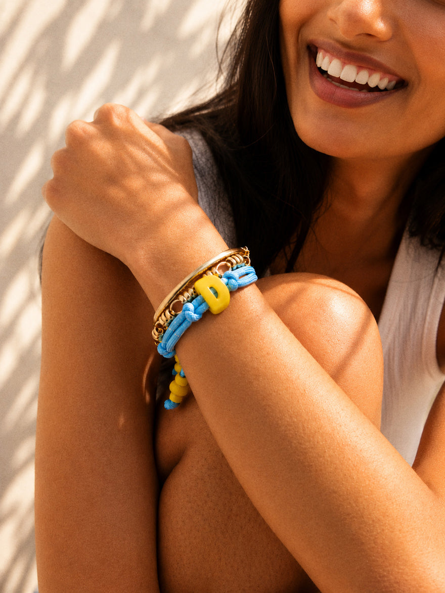 Knotty Enamel Initial Custom Bracelet - Blue/Yellow Single Letter