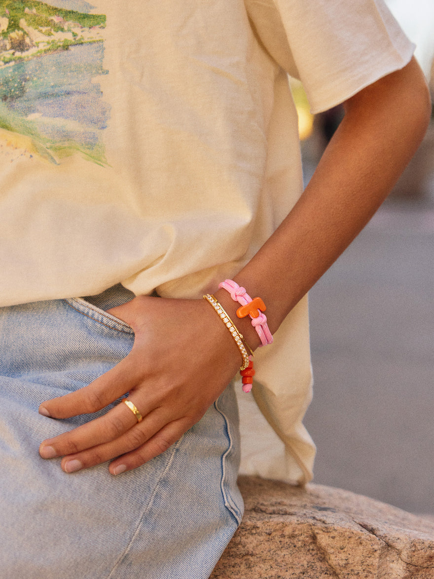 Knotty Enamel Initial Custom Bracelet - Pink/Orange Single Letter
