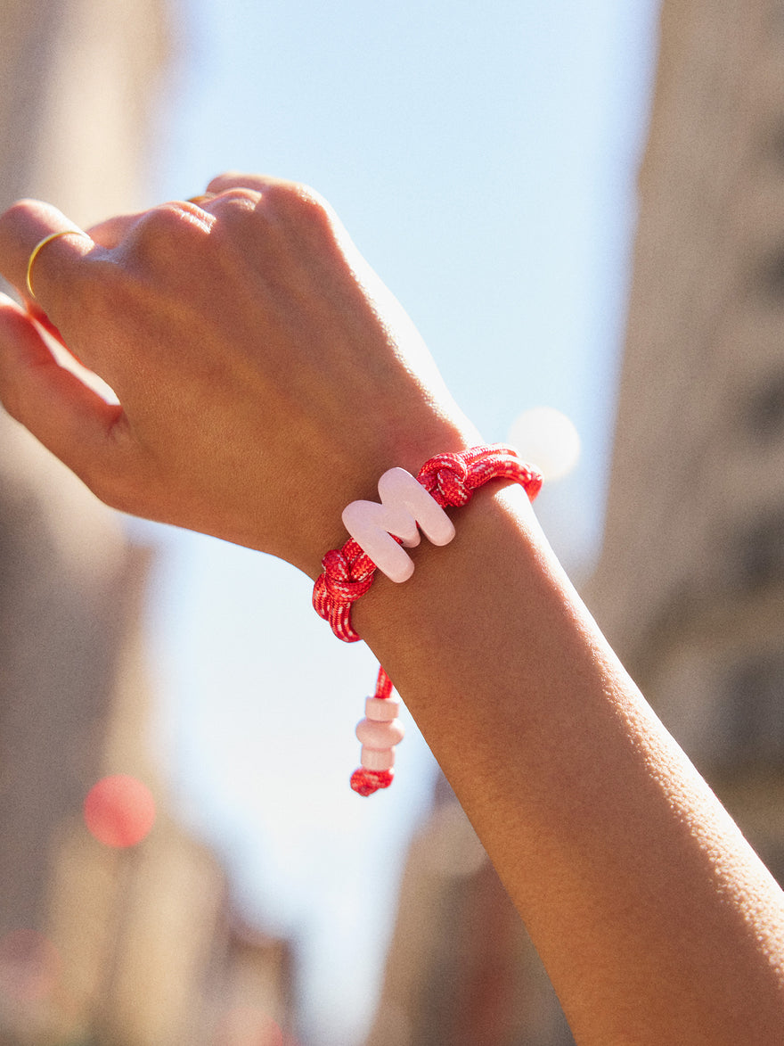 Knotty Enamel Initial Custom Bracelet - Red/Pink Single Letter