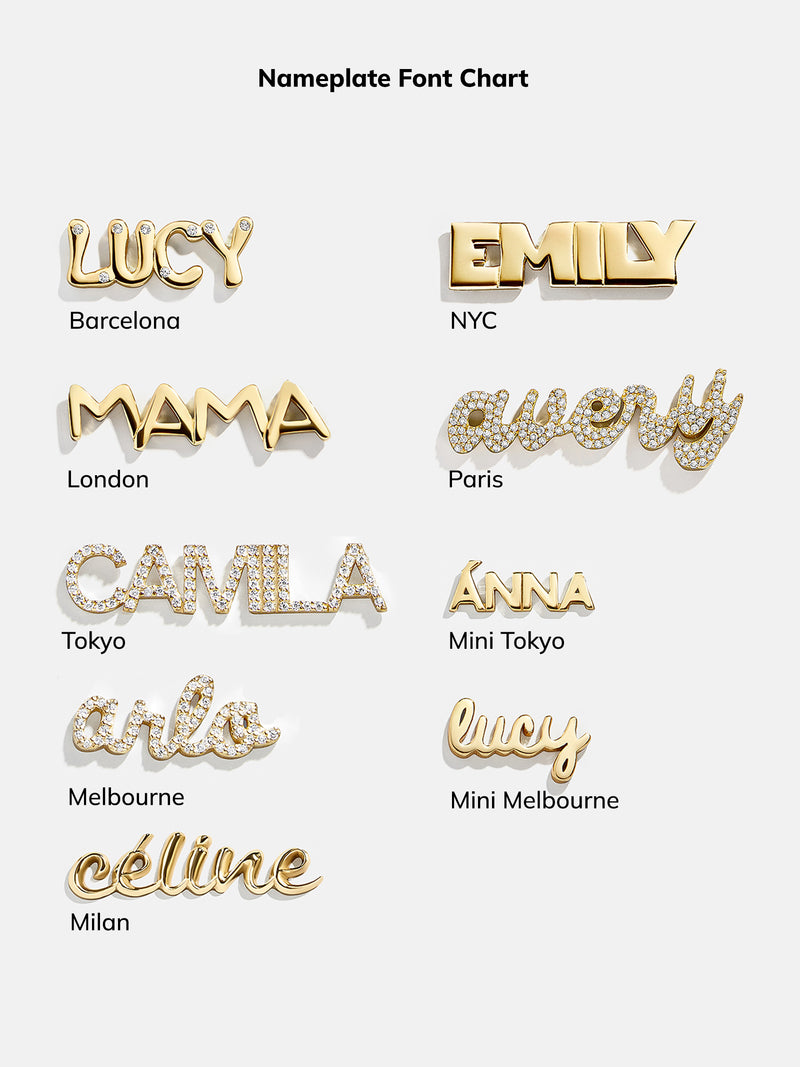 BaubleBar 18K Gold Custom Nameplate Necklace - Barcelona - 
    18K Gold Plated Sterling Silver
  
