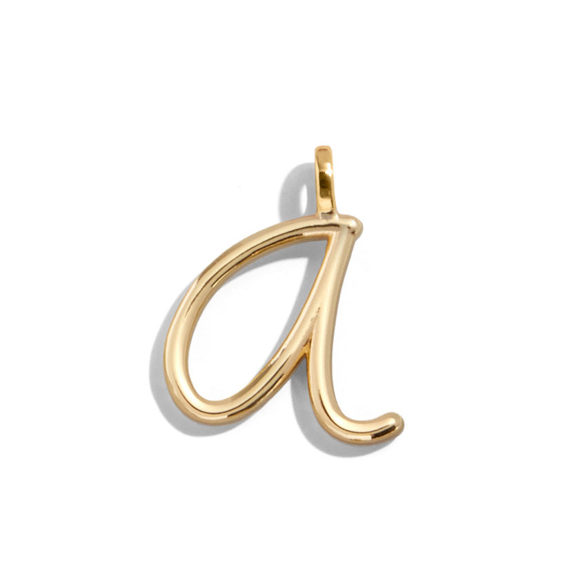 Custom Gold Enamel Script Letter Charm - A
