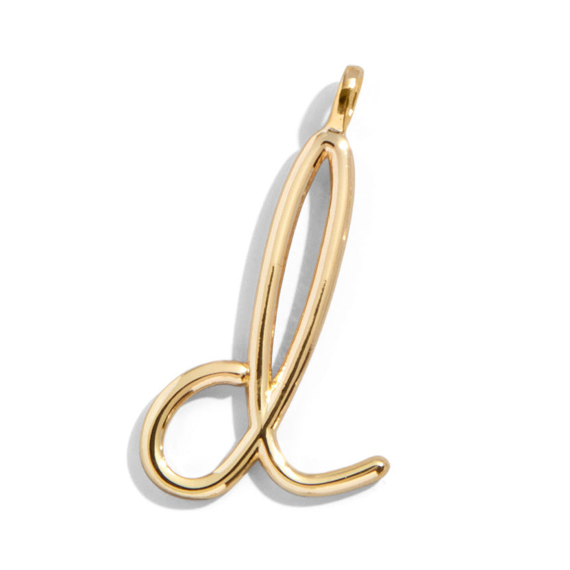 Custom Gold Enamel Script Letter Charm - D