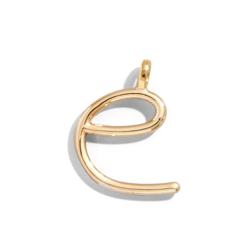 Custom Gold Enamel Script Letter Charm - E
