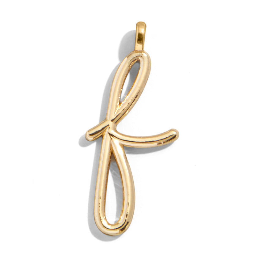 Custom Gold Enamel Script Letter Charm - F