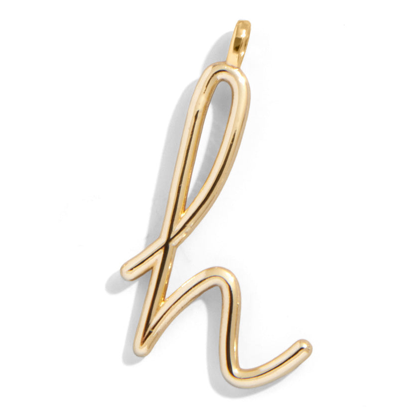 Custom Gold Enamel Script Letter Charm - H