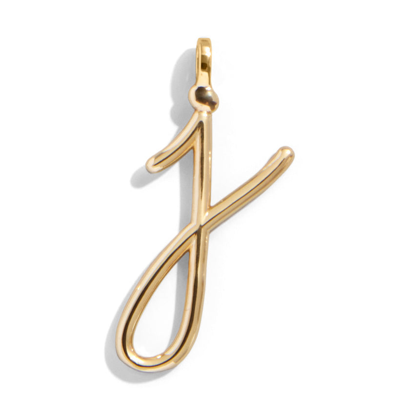Custom Gold Enamel Script Letter Charm - J