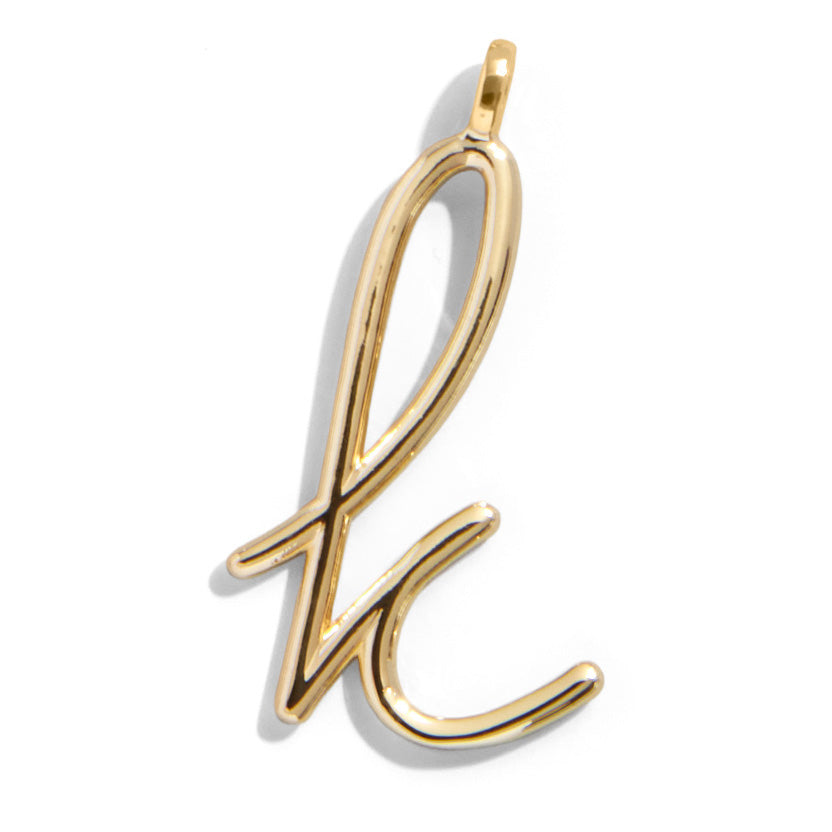 Custom Gold Enamel Script Letter Charm - K