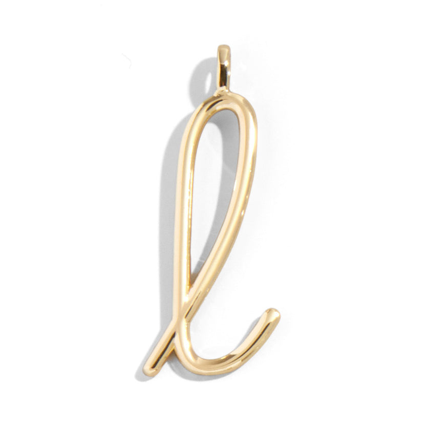 Custom Gold Enamel Script Letter Charm - L