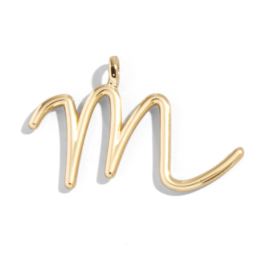 Custom Gold Enamel Script Letter Charm - M