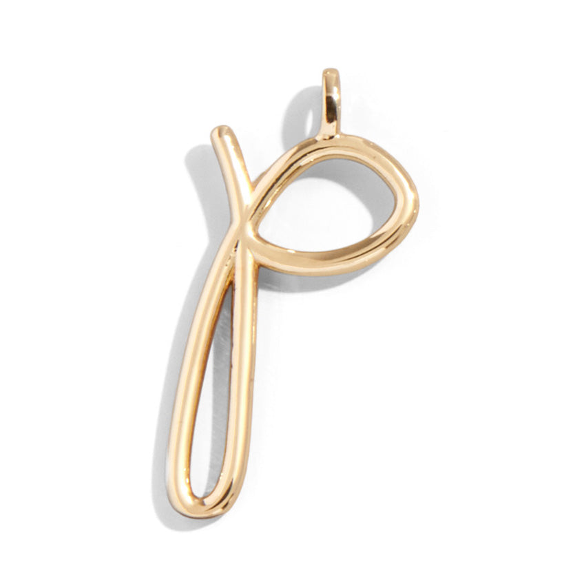 Custom Gold Enamel Script Letter Charm - P
