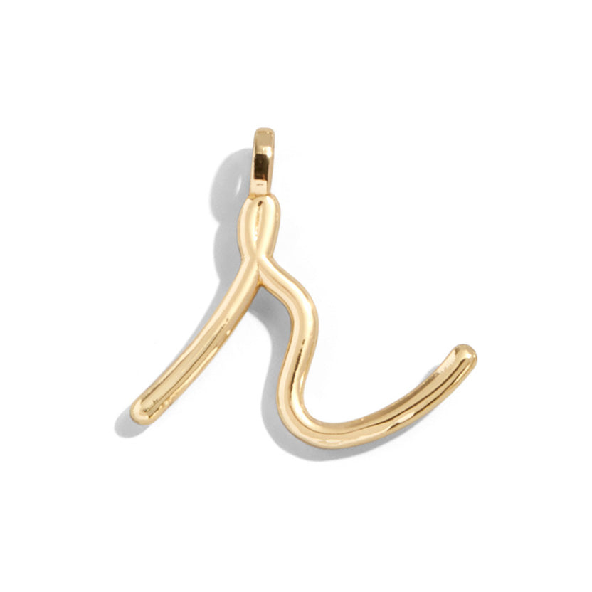 Custom Gold Enamel Script Letter Charm - R