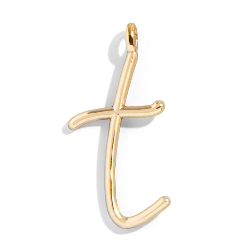 Custom Gold Enamel Script Letter Charm - T