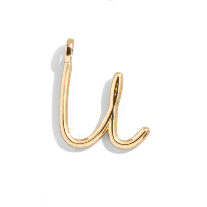Custom Gold Enamel Script Letter Charm - U
