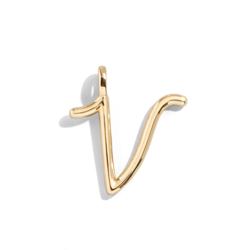 Custom Gold Enamel Script Letter Charm - V