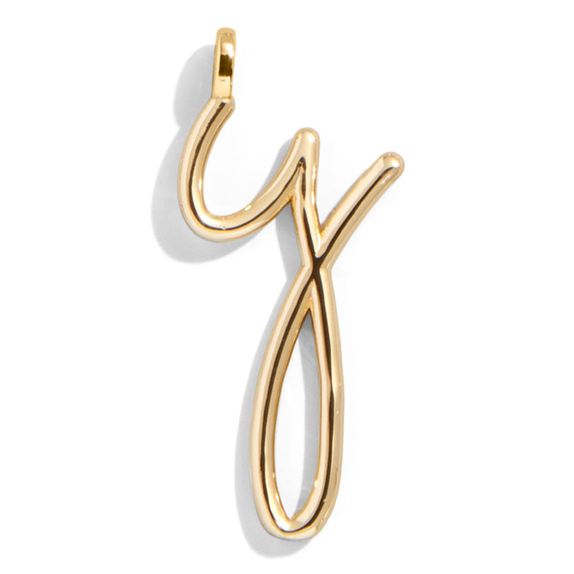 Custom Gold Enamel Script Letter Charm - Y