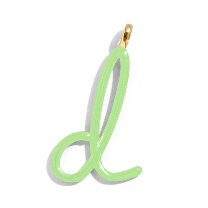Custom Matcha Green Enamel Script Letter Charm - D