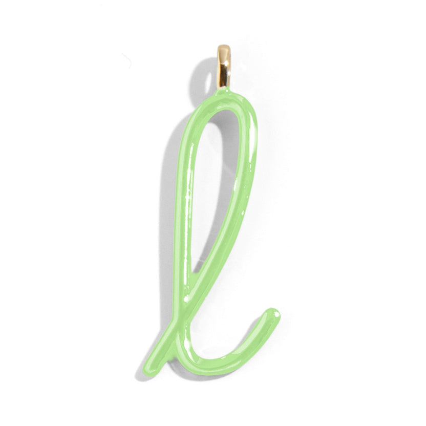 Custom Matcha Green Enamel Script Letter Charm - L
