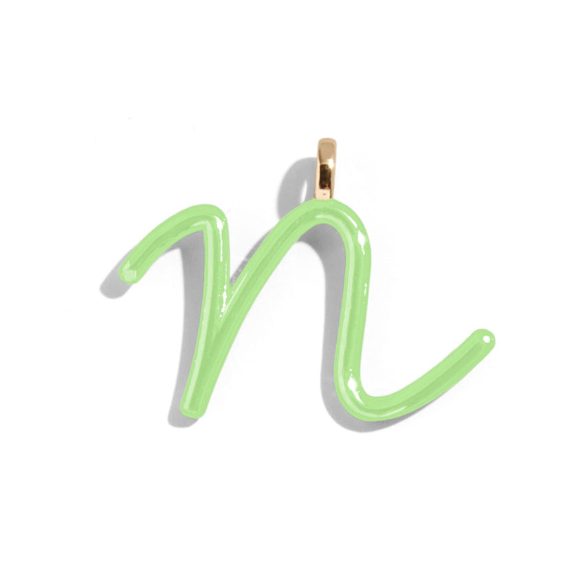 Custom Matcha Green Enamel Script Letter Charm - N